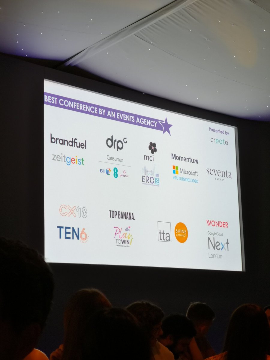 Matty_Davenport's tweet photo. Proud to be shortlisted for the 'best conference by an events agency' at the #ConfAwards for #ERC2018 great event with Sally Philips and Pete Firman @MCI_UK https://t.co/KfJG0ziTNo