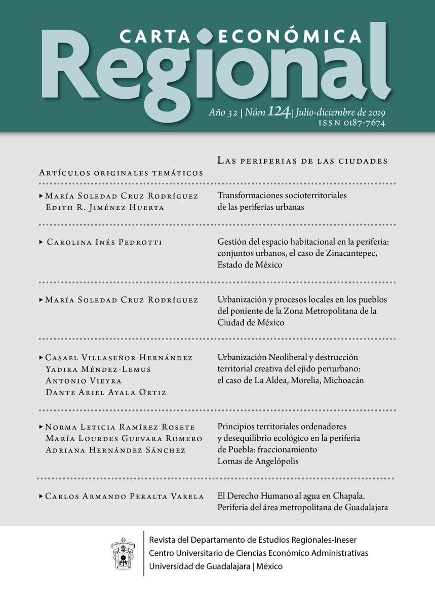 RevistaEncartes's tweet photo. La Revista Carta Económica Regional del #Ineser de @CUCEA_OFICIAL presenta su número: "Las periferias de las ciudades".

Se aborda la urbanización y crecimiento desordenado de distintas ciudades en México

Lee el número completo➡️➡️ https://t.co/4DQMviJNtb

#RevistasEncartadas https://t.co/4W5mO3l6py