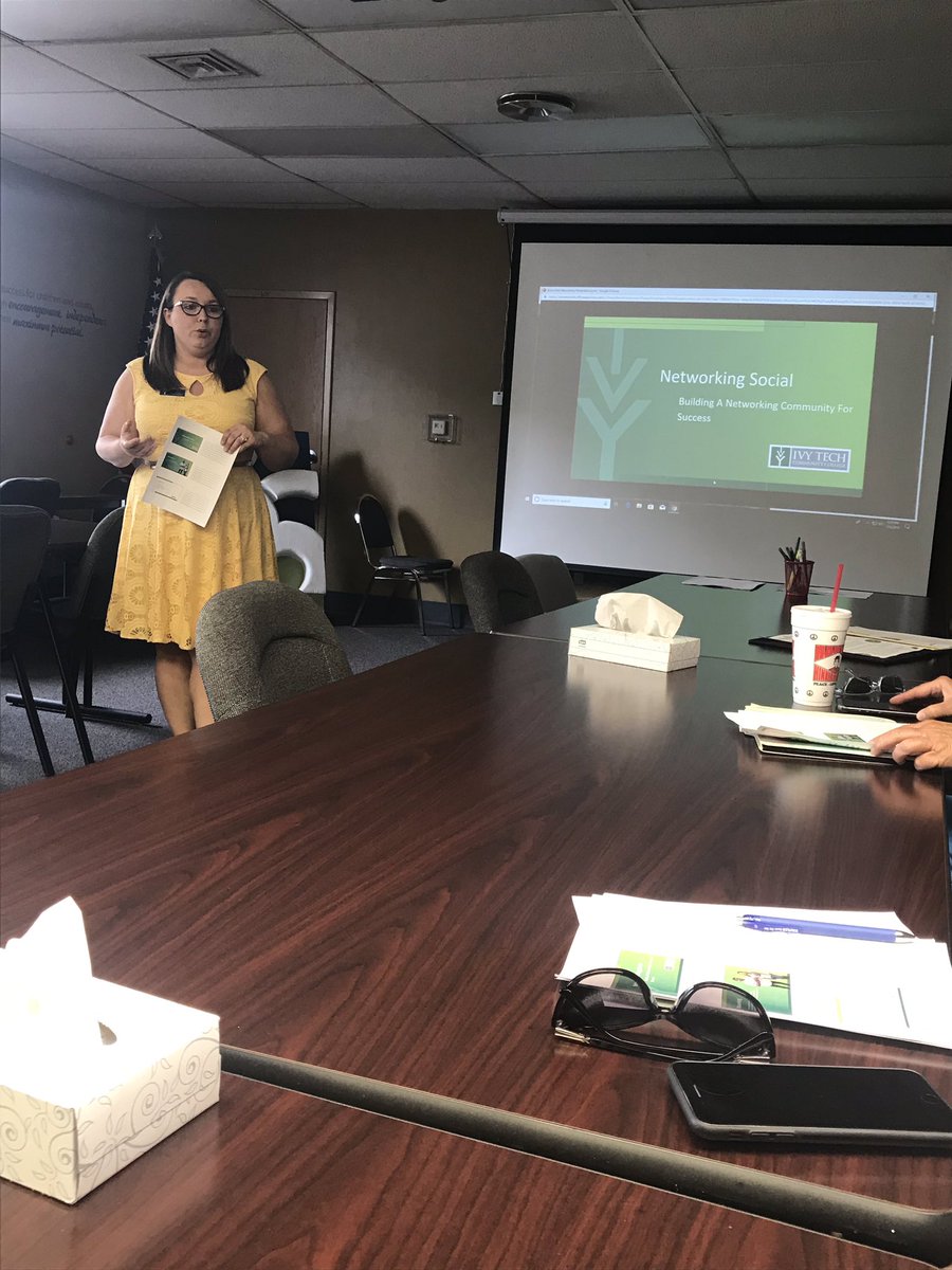 RecruitingBona's tweet photo. Today Mary King from Ivy Tech Community College Kokomo Region spoke on Networking and helped us create our elevator speech! Thank you Mary for helping our staff be more confident when talking about themselves and when being a voice for our persons served! #communitypartners https://t.co/LVQFtKIpiw