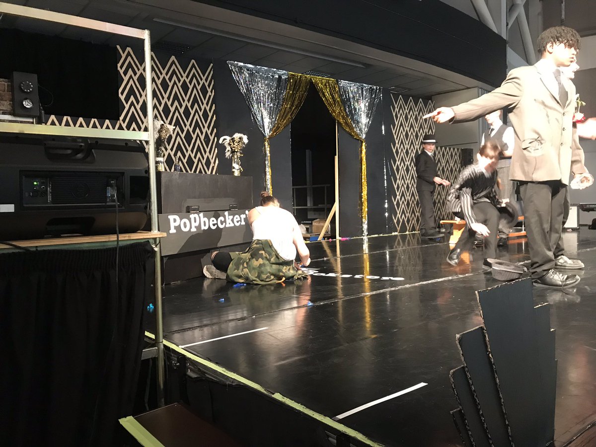 DanceSedgehill's tweet photo. Rehearsing whilst completing the stage decorations.... it’s GO GO GO for our Bugsy Malone rehearsals! @Sedgehill_Perf   Get your tickets ready for Tuesday and Wednesday’s performances! https://t.co/Bu1T7P0oZL