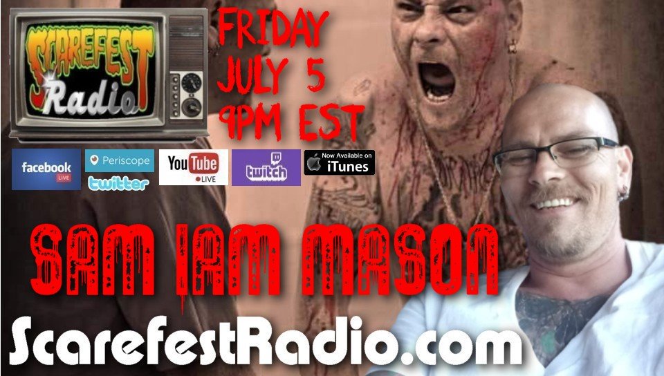 TheScarefest's tweet photo. Tonight on Scarefest Radio we welcome actor - director - writer Sam Iam Mason. 9PM EST https://t.co/mgOB8TrkEc
#NormalTerror https://t.co/x84dOrOefr