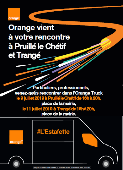 eh Oui !  l'Orange truck est présent à Preuillé le Chétif et à Trangé.
venez à notre rencontre les 9 et 11 juillet pour découvrir les offres #FibreOrange <a href="/OrangePaysLoire/">OrangePaysdelaLoire</a> @EKHubert @J_Montaufier <a href="/pelletierjuar/">Huc Juliette</a>