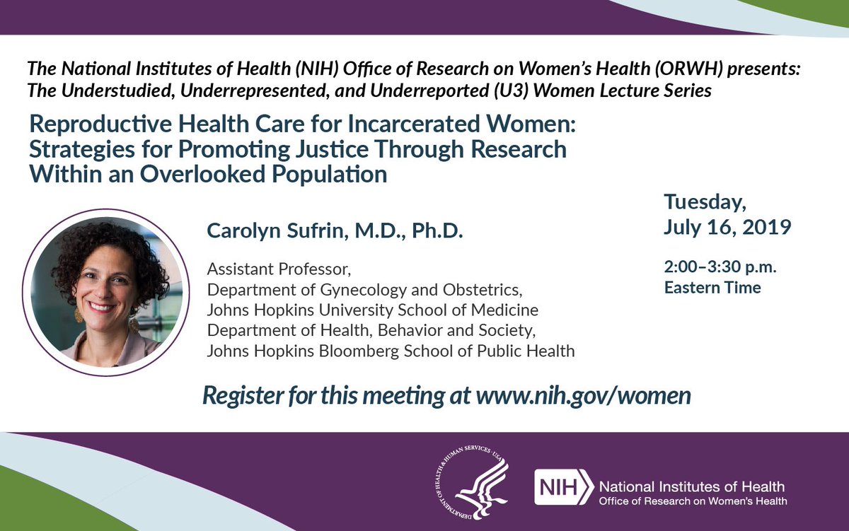 Although the field of #reproductive health often overlooks #incarcerated women, research can help improve health #equity for this population. Join @NIH_ORWH for a July 16 webinar addressing their unique needs. Register here: bit.ly/rRqB6 #MaternalIncarceration