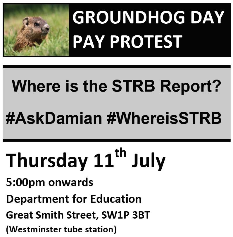 NEU_H_and_F's tweet photo. GROUNDHOG DAY PAY PROTEST
With just a few weeks of the Summer Term remaining, the Department for Education has still not told teachers what pay rise we can expect in September.
Come and join NEU colleagues from across London to #askDamian #WhereisSTRB
Mark & Dave https://t.co/RqiwHD5x0I