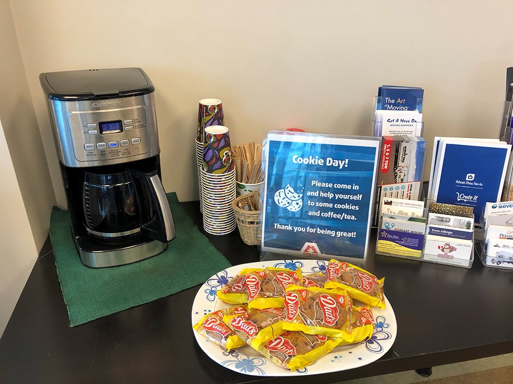 It's another sweet #CookiesFriday! Grab some cookies and coffee when you are around! #Glenmore #Calgary #ThankYouForBeingGreat #appreciation <a href="/StoreMapleLeaf/">Maple Leaf Self Storage</a>