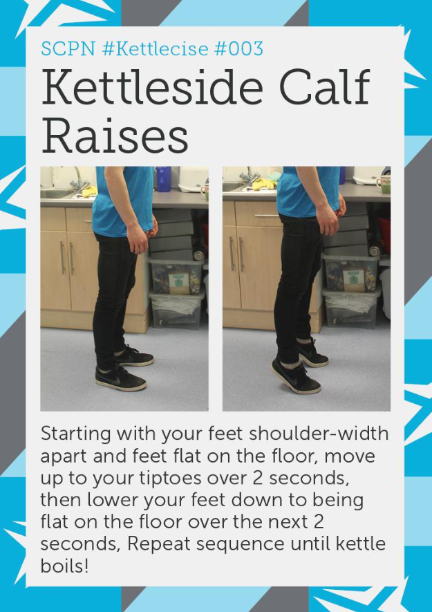 ScotCancerFnd's tweet image. Here at SCPN we are challenging YOU to #sackthesnack, one snack at a time and stretch instead! Swap your mid morning snack (often a biscuit to accompany a hot drink) for one of our #Kettlecise Calf Raises while waiting for the kettle to boil ☕️ @HWCworkstyles 
#FridayFeeling
