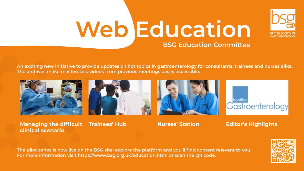 BonitaBSG's tweet photo. Have you had a look at the new @BritSocGastro #WebEducation platform? The pilot series is now live. It features content relevant for a wide audience, including @BSGNurses + @BSGTrainees, as well as @FrontGastro_BMJ Editor highlights. https://t.co/8R7wlk6a9d #Education https://t.co/mDUBHItKMT
