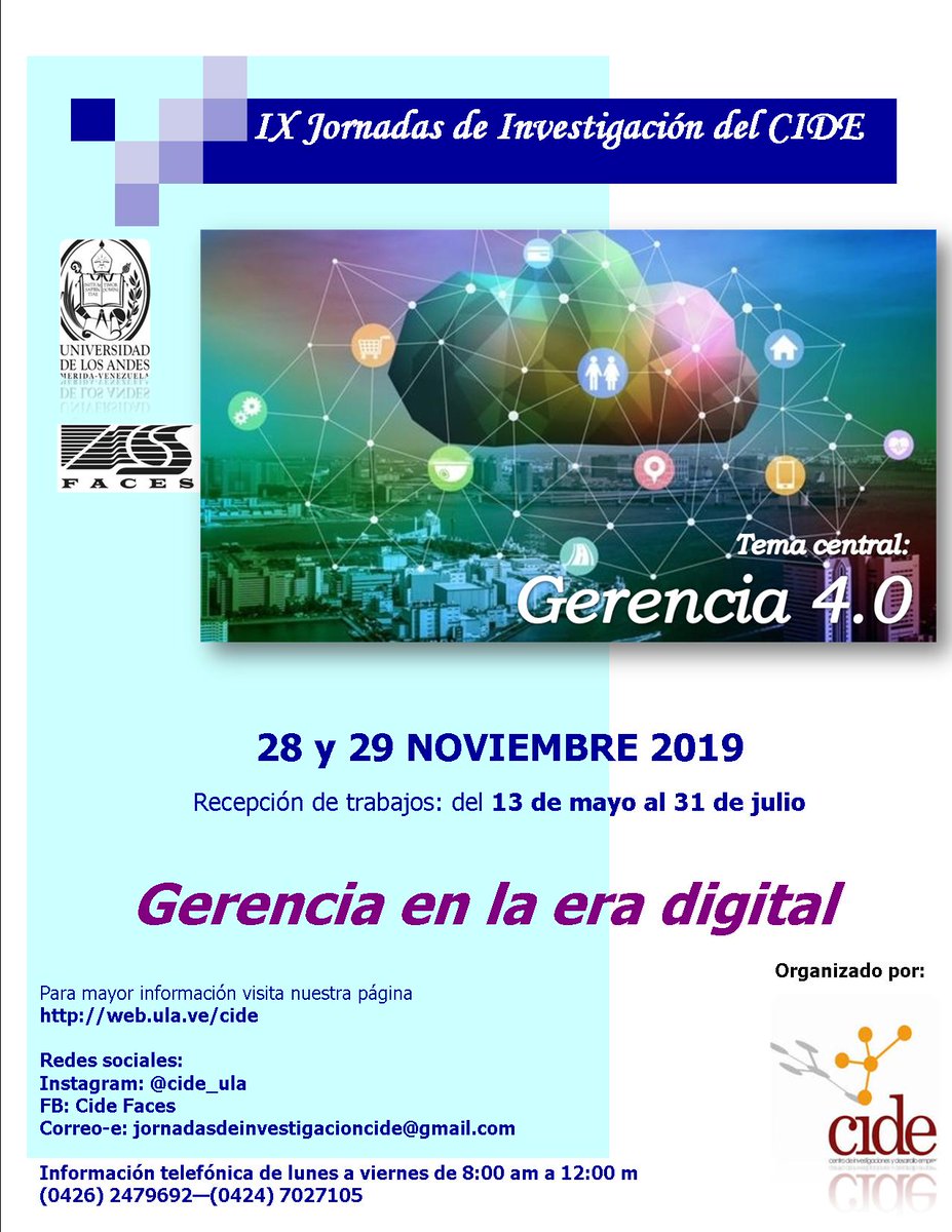 VisionGerenci's tweet photo. IX JORNADAS DE INVESTIGACIÓN DEL CIDE   @leoperiodista @DAP_ULA @APULAINFORMA @CETICMX @CeidisULA @ViceNUTULA @AcademicoULA @formacionpad @PrensaULA @fronteraenlaweb @serbiula @NoticiasULA @SaberULA @saberucv @CDCHTA @revencyt @CaraotaDigital @CidiatUla @CIDIATPost @vicenurr https://t.co/pbPQajpO1t