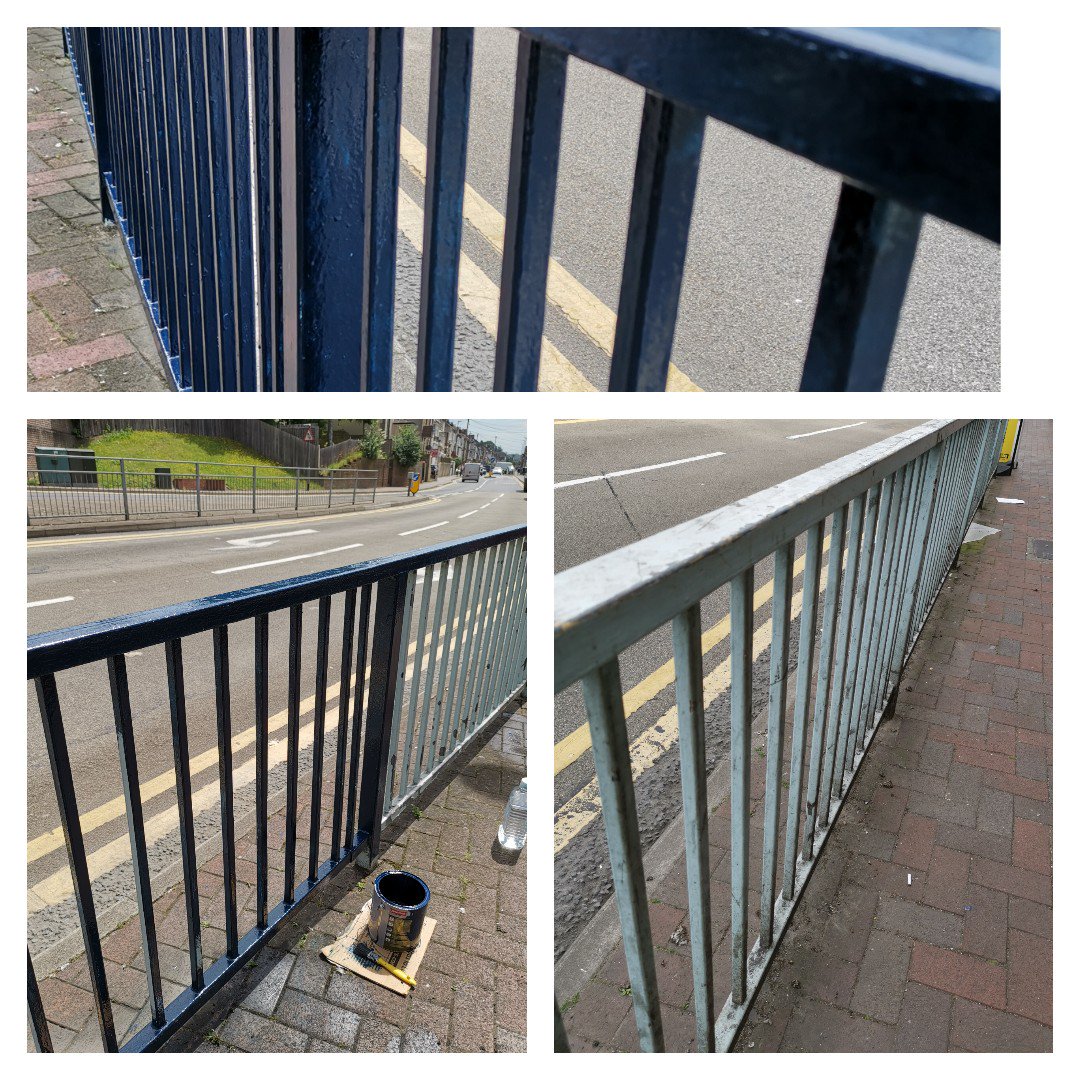 ArchesLocal's tweet photo. Fantastic job carried out by @AitkinHazel @KSSCRC team painting the railings outside @ArchesLocal community space on #LutonRoad earlier today #community #payback #BigLocal #BetterTogether https://t.co/wVEfzCwzWO