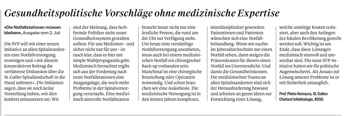 pietrovernazza's tweet photo. Was die #SVP hier vorschlägt, ist simple Wahlkampfpropaganda. Mein Leserbrief im @tagblatt_ch von heute. #Notfallstationen #Gesundheitswesen #wahlch19 https://t.co/KfuDSO2HDU