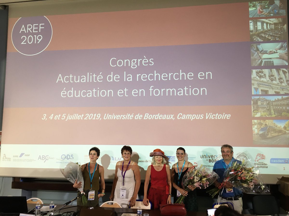congresaref2019's tweet photo. Belle clôture de l’ #AREF2019 avec les trois associations partenaires AECSE, SSRE et ABC-educ puis les responsables du congrès M-P Chopin et S. Rubi. Merci à toutes et tous de votre participation sur le campus victoire @univbordeaux et sur les réseaux ! Le comité d’organisation. https://t.co/iyXrhm4P6G