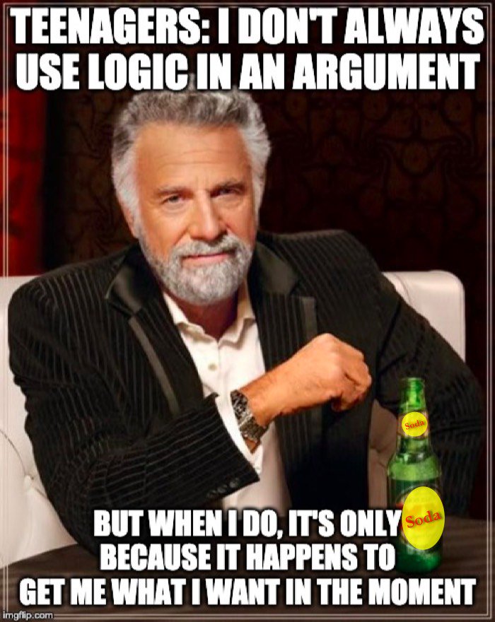 FirmlyFounded's tweet photo. Don't try to find logic in a teenager's use of logic in an argument. 

#parentingteens #teenagelawyer #ldsparents #ldsmoms #teens #teenagers #howtohaveanargument #parentingtips #lds #lifecoach #ldslifecoach https://t.co/12MZNojbDH