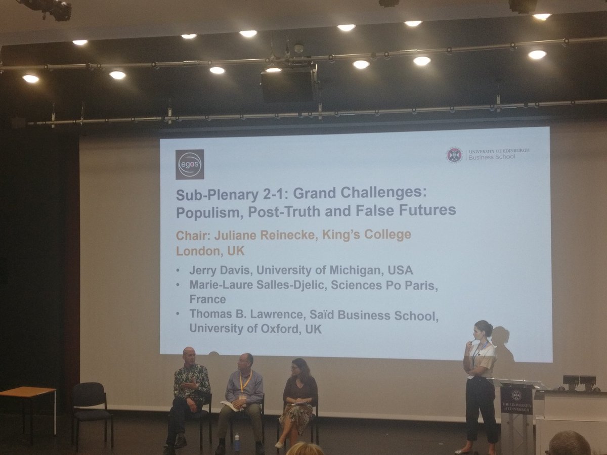 MarleenWie's tweet photo. Interesting discussion on #populism #posttruth #falsefuture and the role of us as #scholars and #teachers at #EGOS2019 https://t.co/kT15hbCNHu