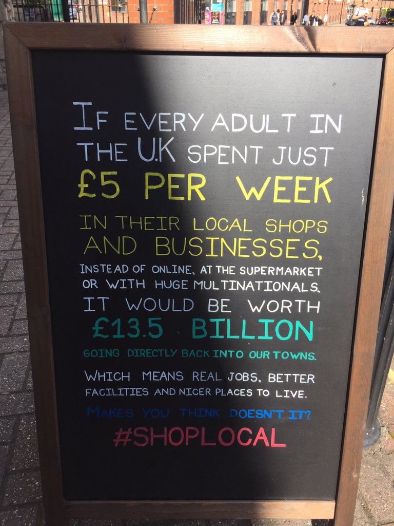 Vote with your feet and your money. If you support local businesses, they’ll be there for you when you want them. #shoplocal