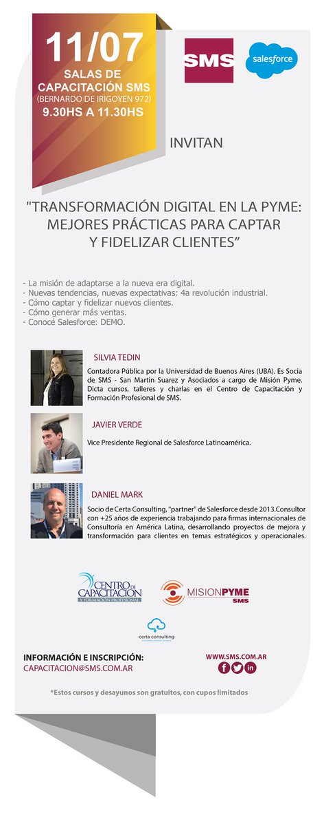 SMSLATAM1's tweet photo. #BuenViernes
#Notepodesperder el desayuno gratuito👉 "Transformación Digital en la PYME: Mejores prácticas para captar y fidelizar clientes"👈
📆 jueves 11/07
⏰9.30 hs
👉Salas de Capacitación SMS
INFO 📬capacitacion@sms.com.ar 📬
#Transformaciondigital #pymes #capacitacion https://t.co/cQd1EMjbRI