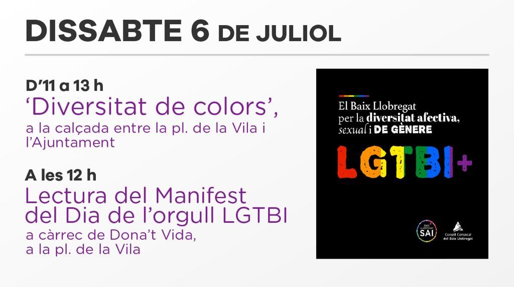 Demà acaben els actes amb motiu del Dia de l'orgull #LGTBI a #SantVicençdelsHorts

A les 12h tindrà lloc la lectura del Manifest a càrrec de <a href="/donat_vida/">Dóna't Vida</a>.

D'11 a 13 h vine a pintar amb guixos un 🌈 arc de Sant Martí gegant a la calçada entre la plaça de la Vila i l'Ajuntament.