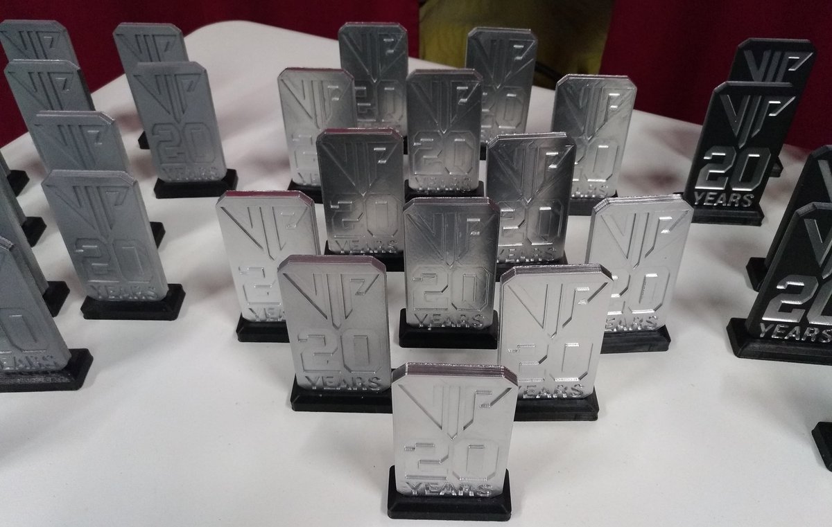 fgrassard's tweet photo. Creating 39 trophies for the "VIP Demoparty" using my 3D printer was really challenging, but it was a great experience. 10 hours was required for each trophy (printing, gluing and painting)

#blender #Blender3d #3Dprinting #VIP2019 https://t.co/AO1B8Lk7Ue
