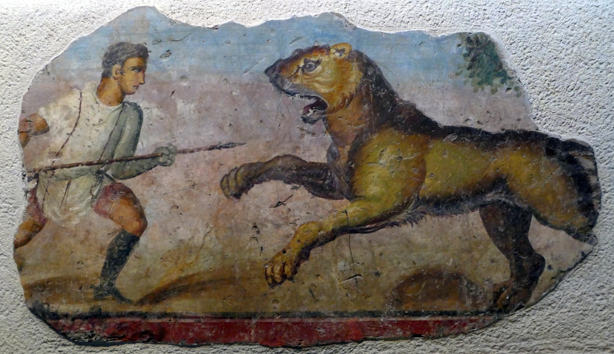 WKGS Latin Department on Twitter: "#FrescoFriday A #bestiarius gladiator ⚔️  engaging with a lion. 🦁 #KeepChattinLatin @WestKirbyGS  https://t.co/g12C8lY2K8" / Twitter