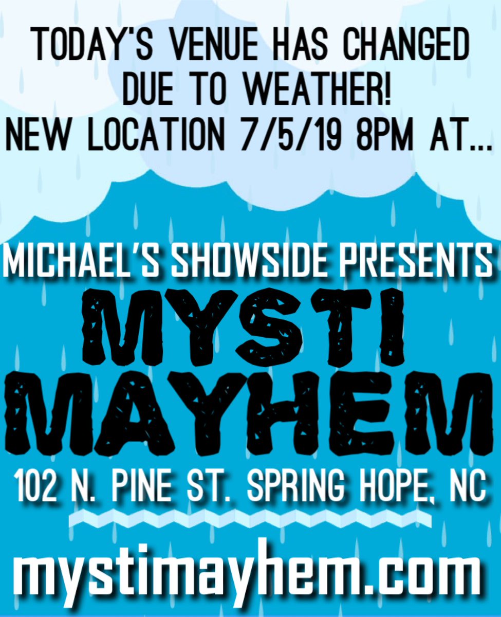 mystimayhem's tweet photo. Venue changed due to weather! Xox correct date is also posted. Lol #springhopenc #ncmusic #ncband #nc #northcarolina #livemusic #mystimayhem #singer #guitarist #performer #TGIF #fridaymusic #nightlife #tour #flyer #musician #music #composer #rock #blues #spul #jazz https://t.co/2c8RFFahZI