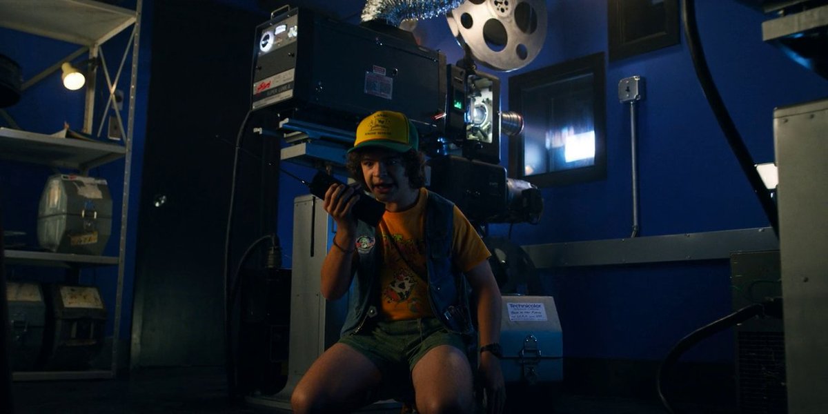 ProjectionistR's tweet photo. Nice to see the Projection Booth in #StrangersThings3 🎞📽 Back To The Future was screening, the close-up looks to be 70mm spools! @Stranger_Things #projectionist #70mm https://t.co/T7NPCNa30g