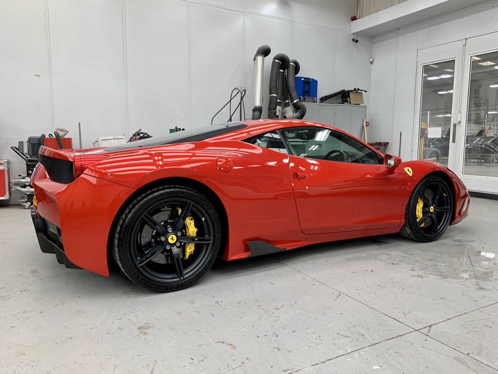 ARDetailing1's tweet photo. Ferrari Friday 🐎

Ferrari 458 Speciale now protected from stone chips and scuffs and scratches thanks to XPEL ultimate plus paint protection film. 

Wearing full front end and sideskirt package. https://t.co/okNFXpSnyX