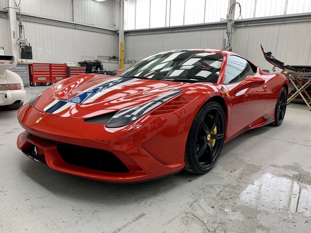 ARDetailing1's tweet photo. Ferrari Friday 🐎

Ferrari 458 Speciale now protected from stone chips and scuffs and scratches thanks to XPEL ultimate plus paint protection film. 

Wearing full front end and sideskirt package. https://t.co/okNFXpSnyX