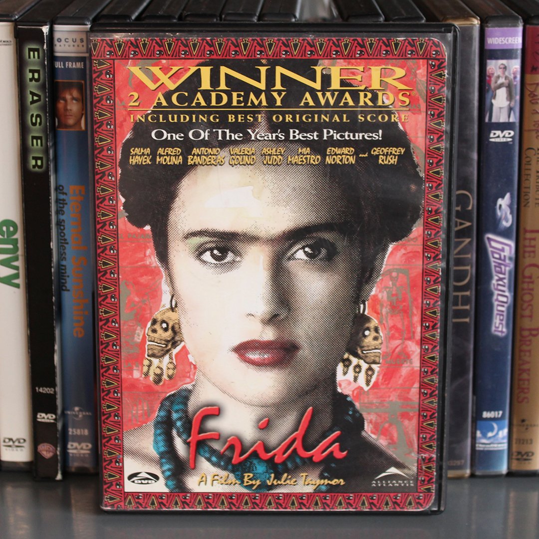 SparkCentral509's tweet photo. #FridaKahlo was a self-taught painter known for her portraits, blending autobiography w/fantasy. In the film Frida, Salma Hayek portrays the artist. Frida's birthday is 7/6, &amp; you can check out the DVD from the #SparkCentralLibrary to celebrate her life &amp; artistic contributions! https://t.co/LMkkkDOfAI