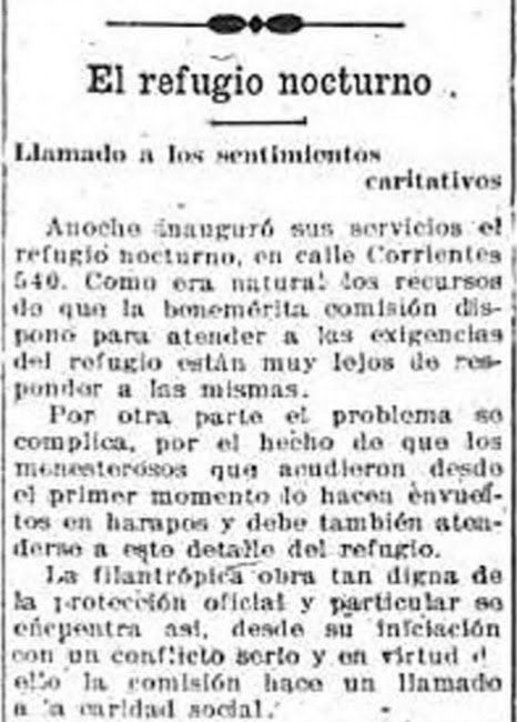 En 1917, y con temperaturas bajo cero, el 5 de julio se abrió un refugio para hombres en Corrientes 540 de la ciudad de Córdoba según la publicación de <a href="/LAVOZcomar/">LAVOZcomar</a>. También se hacía un llamado a la caridad social. #friopolar