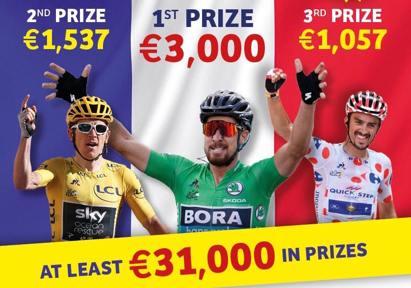 #TDF2019 #TourdeFrance
Fantasy Tour de France 2019. At least 31,000 euro in prizes! The 0-points jackpot is €2000 zweeler.com/game/cyclingTo…