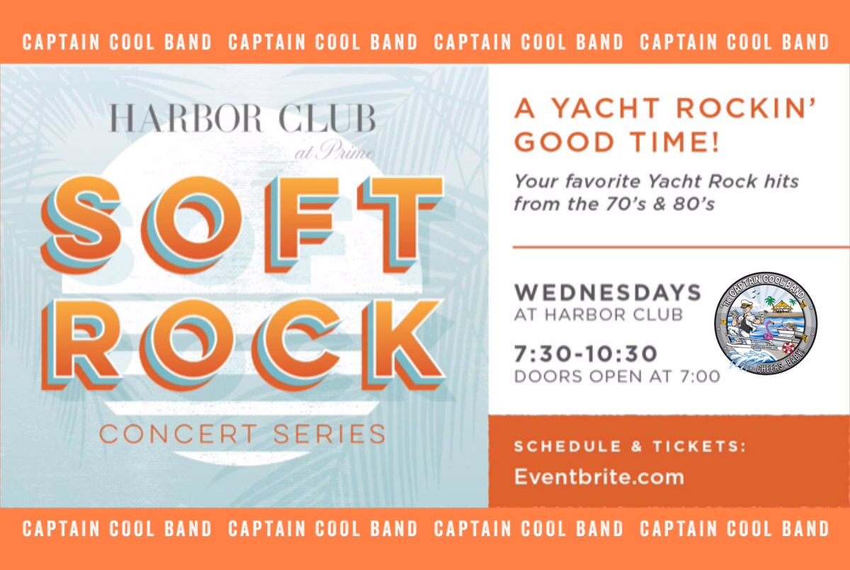 captaincoolband's tweet photo. Come see the CCB .@harborclubprime on select Wednesday’s this #Summer2019 for a #Yacht Rockin’ good time! 

All dates and advance tickets available at https://t.co/uuVDpV5XWR

#yachtrock #softrock #longisland #nyc #nycconcerts #longislandconcerts captaincoolband #huntingtonny https://t.co/WhW5j4K3QB