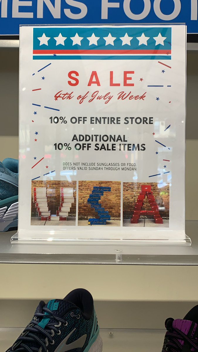 TheRunnersEdge's tweet photo. We’re extending our 4th of July savings today! Come in today for 10% off everything in the store and an ADDITIONAL 10% off clearance! https://t.co/I7pIpBCPr1