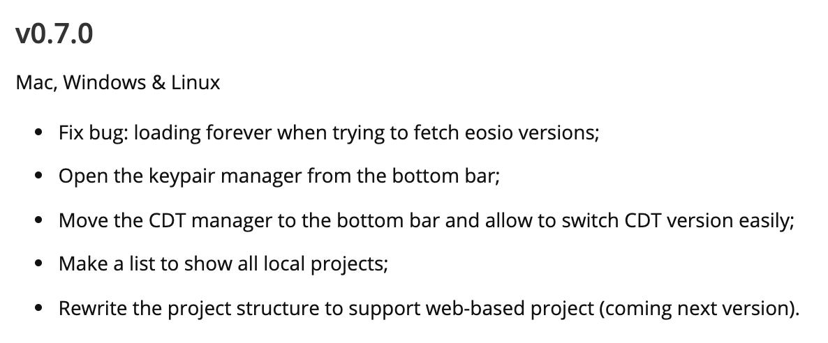 obsidian_labs's tweet image. #EOSStudio UPDATE to v0.7.0 for Mac, Win &amp;amp; Linux! 📣📣

Please download and reinstall at 
👉 eosstudio.io

In the next release, we will integrate clone/download project, cloud-based CDT, cloud-hosted network and other features into the desktop. Stay tuned for updates!