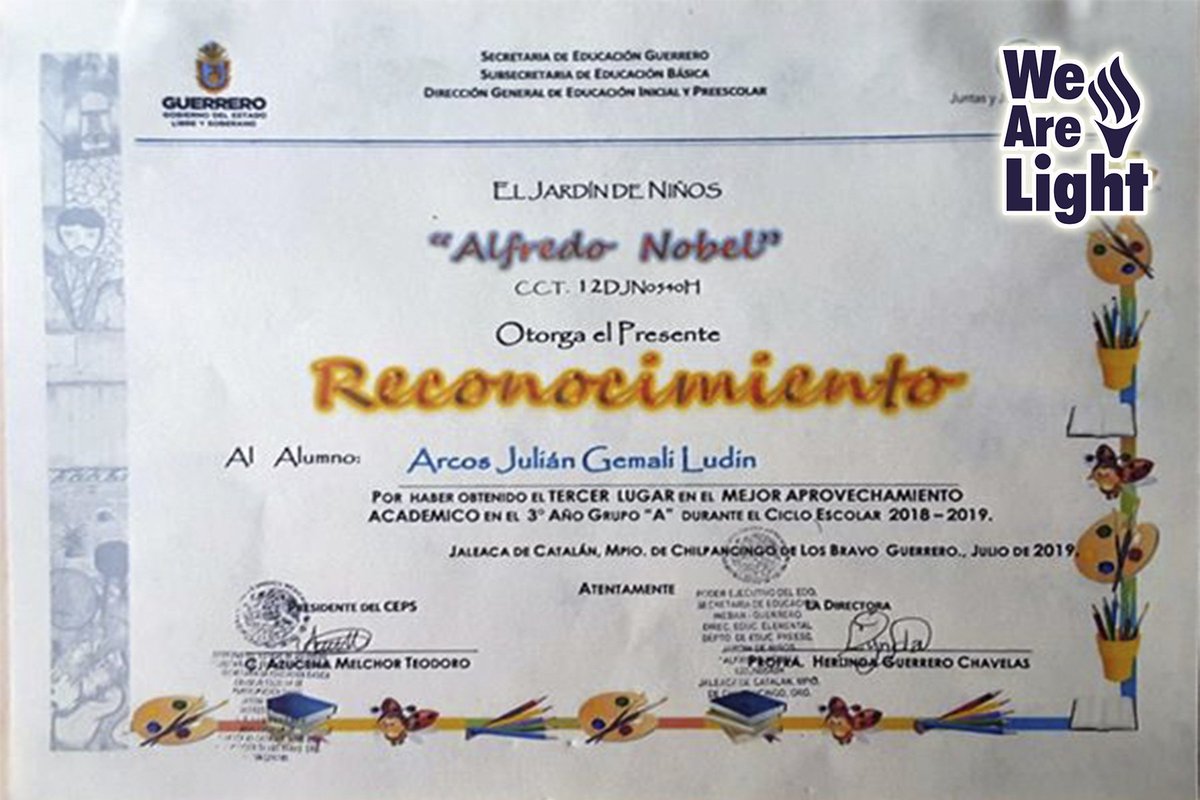 WeAreLight_LLDM's tweet photo. Jahdiel Bigvai Bautista Piedras y Gemalí Ludin Arcos Julián obtuvieron el 3er. lugar de Aprovechamiento Académico. 
Jaleaca de Catalán, Chilpancingo Guerrero.

#WeAreLight #SomosLuz https://t.co/wd12h6cfGK