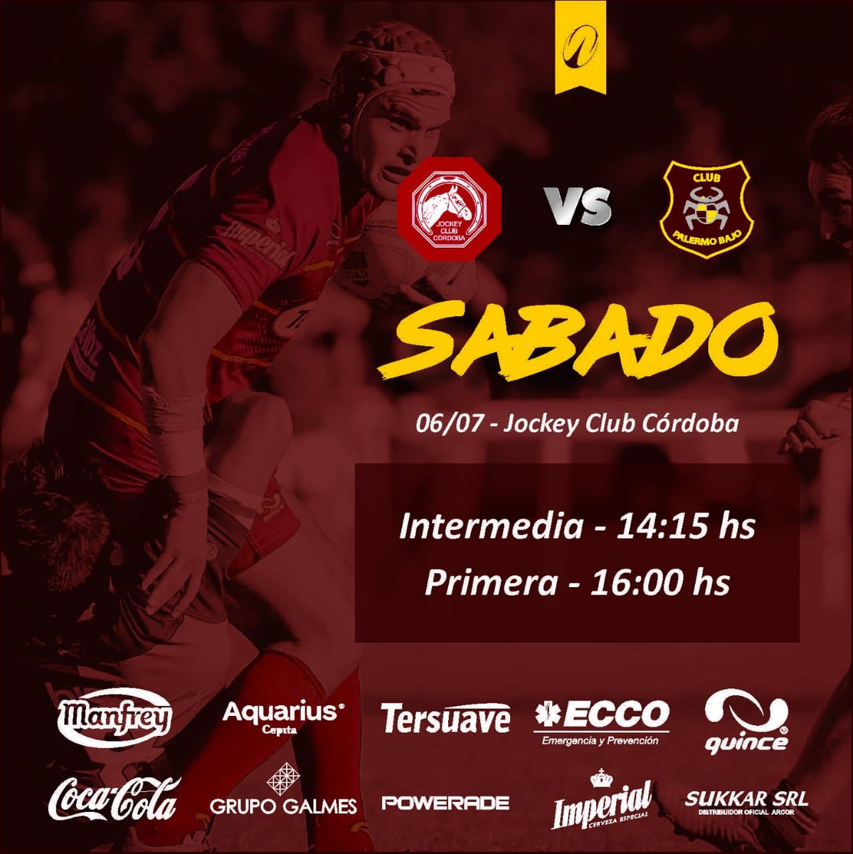 ¡ÚLTIMA FECHA! 
Ya clasificados a semifinales, tanto en primera como intermedia, visitamos al Jockey Club Cordoba. 
Horarios:
#Intermedia 
14:30hs
#Primera 
16:00hs 
#VamosBajo