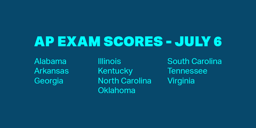 Students currently located in these states can access their AP Exam scores tomorrow at 8 am Eastern Time on spr.ly/6012EtNa0.