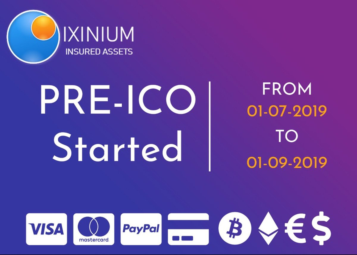 Our PRE-ICO has started.
Pre-ICO Time: 
●2 months starting at 1st-July-2019 and ends at 1st-Sept-2019 
●54'000'000XXA will be available for -60% discount (1XXA=$3.548)
#ICO  #icosale #ixinium #Crypto  #cryptocurrency #XXA #DigitalMarketing  #digitalcurrency #transaction