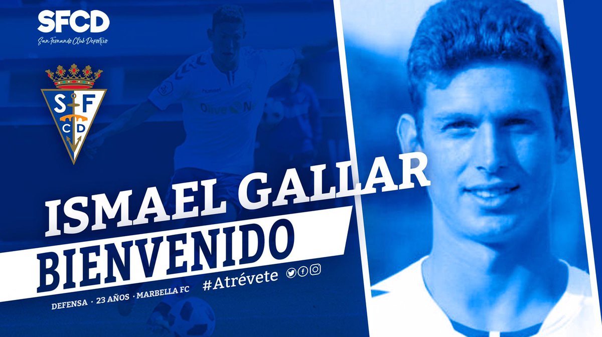 ✍ FICHAJE | SFCD 💙

📣 El #SanFernandoCD da la bienvenida a ISMAEL GALLAR (@IsmaelGallar7), primera incorporación para la Temporada 19/20. 🏃‍♂️

🤱 24.04.96
🏘 Torrox (Málaga)
🛫 <a href="/marbella_fc/">Marbella FC</a>
⚽️ Defensa

⬇️ Más info.
sanfernandocd.com/2019/07/05/ism…

#IsmaGallarAzulino
#Atrévete