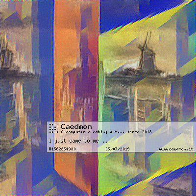 ImCaedmon's tweet photo. 'I just came to me ..' by Caedmon, a computer learning to make art.
Get it on https://t.co/BZhAyGdCJh
#artfair #takipcikazan #seguidores #thenativecreative https://t.co/JrSlh4MMw0