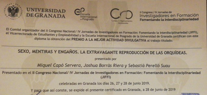 BalearsFCiencia's tweet photo. Sexe, mentides i engany😉🤭 l'extravagant reproducció de les orquídies 🌺 Dissabte a les 12:35h 📻 aprendrem i ens sorprendrem! 🤔🧐 gracies a tres autèntics cracks @Miq_Capo @Joshua_Borras @PerelloSua que acaben de ser reconeguts a Granada al congrés @JiFFi_UGR #Jiffi4 #JiffiUGR https://t.co/ZjN3NhTL9m
