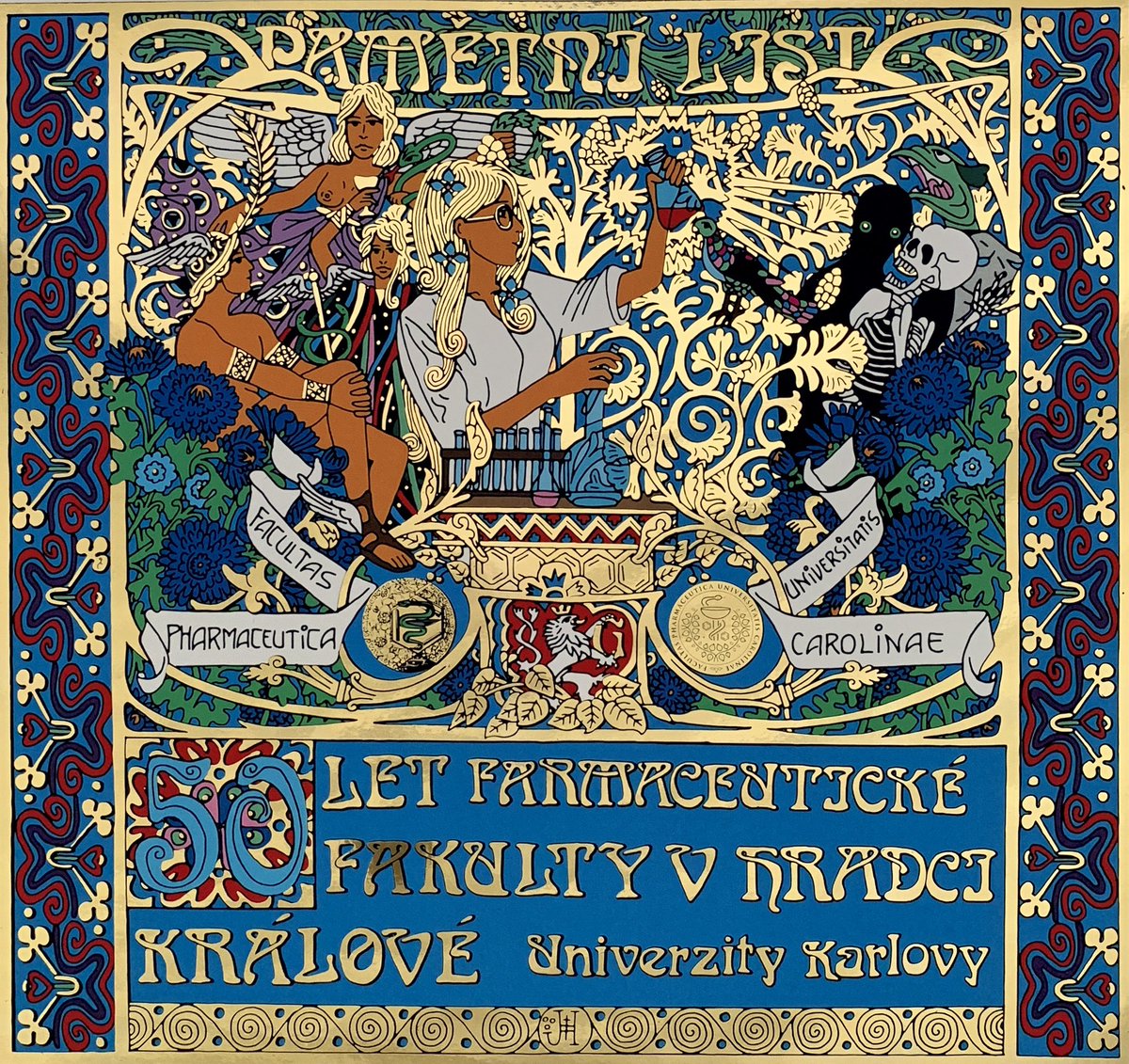janhachran's tweet photo. Zlacený pamětní list, který jsem vytvořil pro Farmaceutickou fakultu Univerzity Karlovy v Hradci Králové k 50. letému výročí od založení (technika: umělecký tisk barvami a zlatou fólií)
#art #FarmaceutickáfakultaUK #magickýornamentalismus #janhachran #farmacie #umeni #pharmacy https://t.co/sNy5u2EmqB