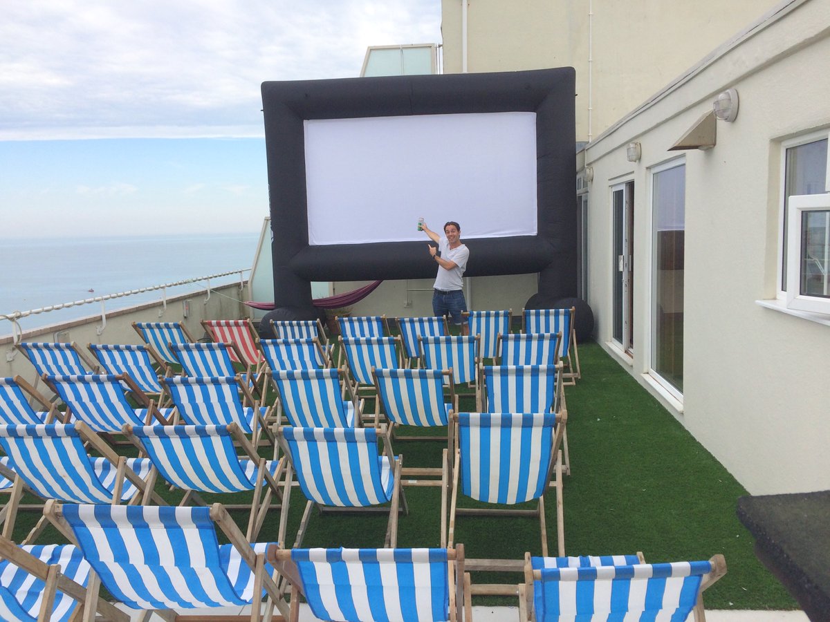 and the screen is up! thank you Joel Roberts for helping me with this beast! <a href="/monkeymenacedoc/">Save Delhi's Monkeys</a> screening at #EmbassyCourt in #Brighton tomorrow....last few tickets: monkeymenacefilm.com/crowdfunder