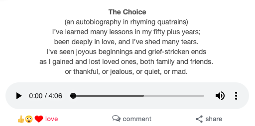Opusia's tweet photo. Listen ;) You can now even record your amazing work on Opusia :) 
Check it out... listen to our wonderful author Dusty an part of his autobiography in rhyming quatrains in his own words in his truly beautiful voice <3 
#poetry #story #novel #autobiography
https://t.co/8r83WAvjDf https://t.co/ACAqgdpnyv