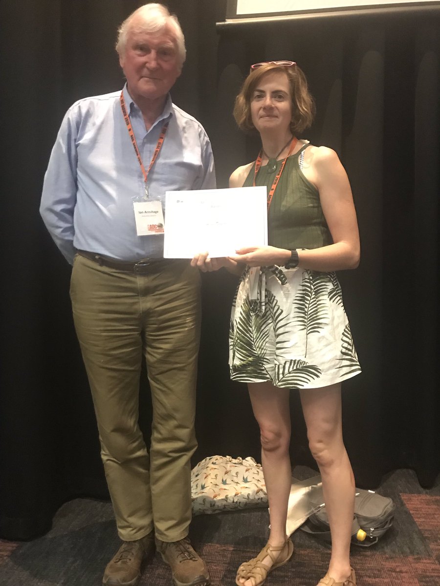 HelenTaylorCG's tweet photo. It might look like a blank piece of paper in this pic, but this me recieving my @OSNZBirdsNZ meritorious service award at #AOC2019. Thanks so much to @IanandSenecio for bringing it all the way to Darwin and arranging a special presentation. I’m stoked to have it. 😃 https://t.co/4TJ669n3lP