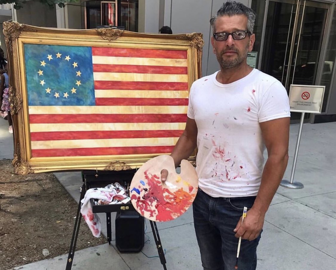 RyanAFournier's tweet photo. Thank you to @ScottLoBaido, who stood in front of Nike’s HQ and painted this beauty. We stand with you. God Bless America! 🇺🇸 https://t.co/zvyJfrML1c