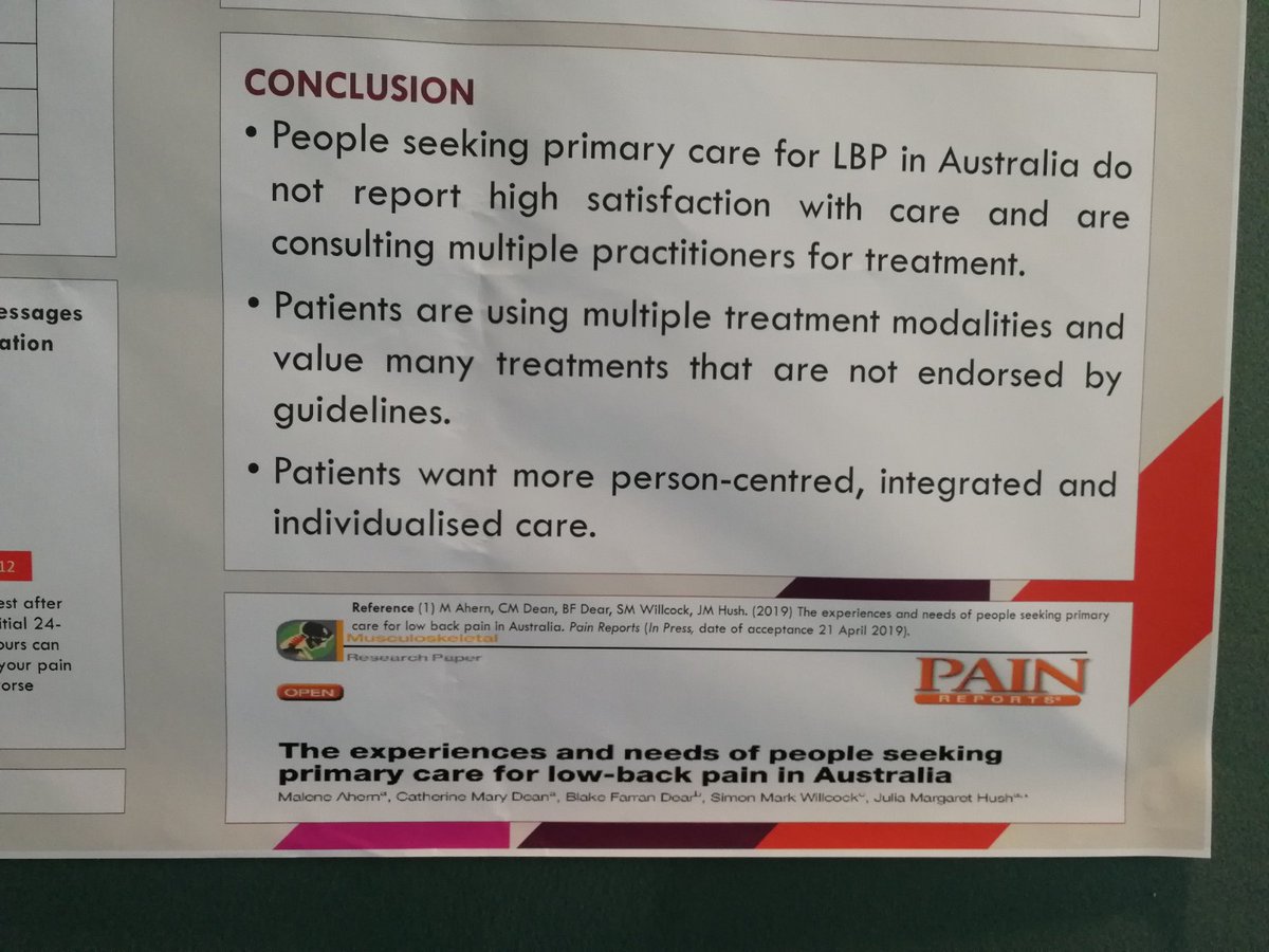 PhysioAlex's tweet photo. The patient voice: in an ideal world, shouldn't it be this the starting point of our #backpain research agenda? Great poster at #backpainforum https://t.co/4f25uDP13R