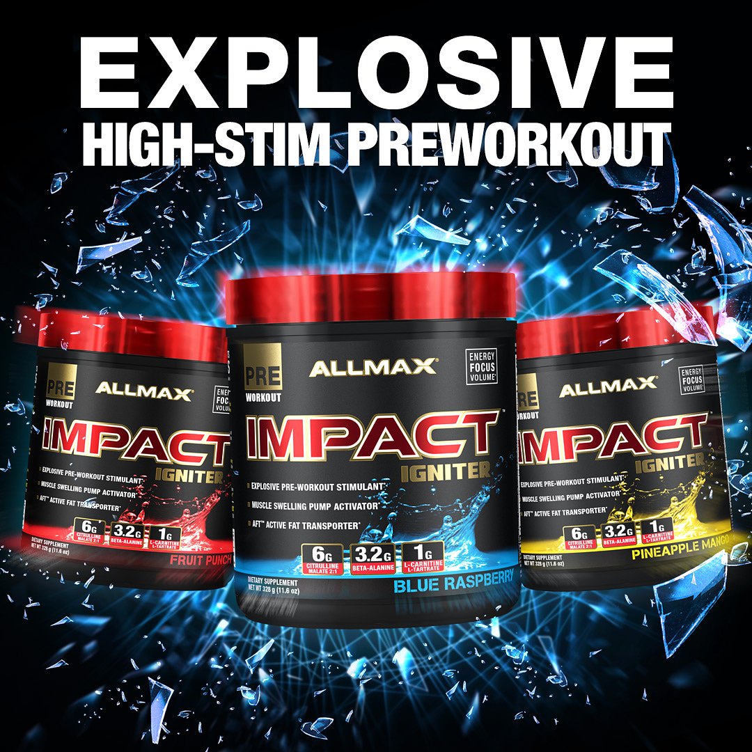 ALLMAX's tweet photo. Explosive #energy and better workout results?
Take 1 scoop of our high-stim, fully dosed pre-workout #IMPACTIgniter. A powerful blend of intense stimulants and advanced cognitive enhancement agents will get you locked into each training session with ease.
#flexfriday
#ALLMAX https://t.co/7Un6UJdwK4