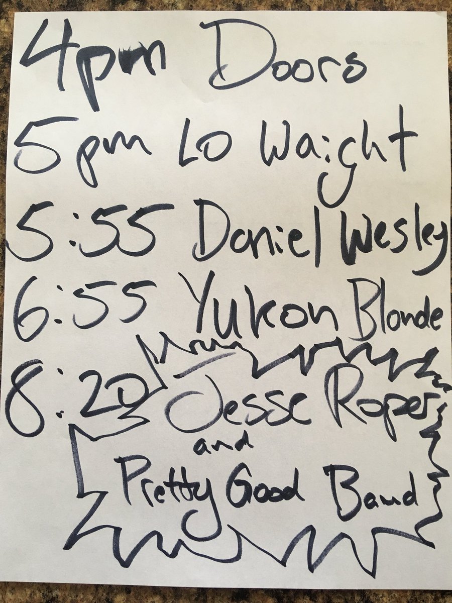 Set times for tomorrow’s extravaganza!! Tix will be available at the door!! @lowaightmusic @thedanielwesley @yukonblonde