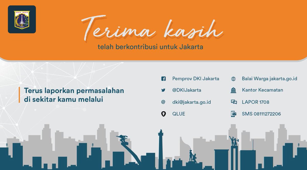 DKIJakarta's tweet photo. @omarfadill @aniesbaswedan @AetraJKT Terima kasih atas laporan dan informasi yang anda berikan kepada kami.
Laporan anda sudah diproses dengan nomor laporan TW000016881.
silahkan pantau prosesnya di laman https://t.co/UEvEcR05ER.
Terima kasih.
*CRM* https://t.co/8dVckTYA1R
