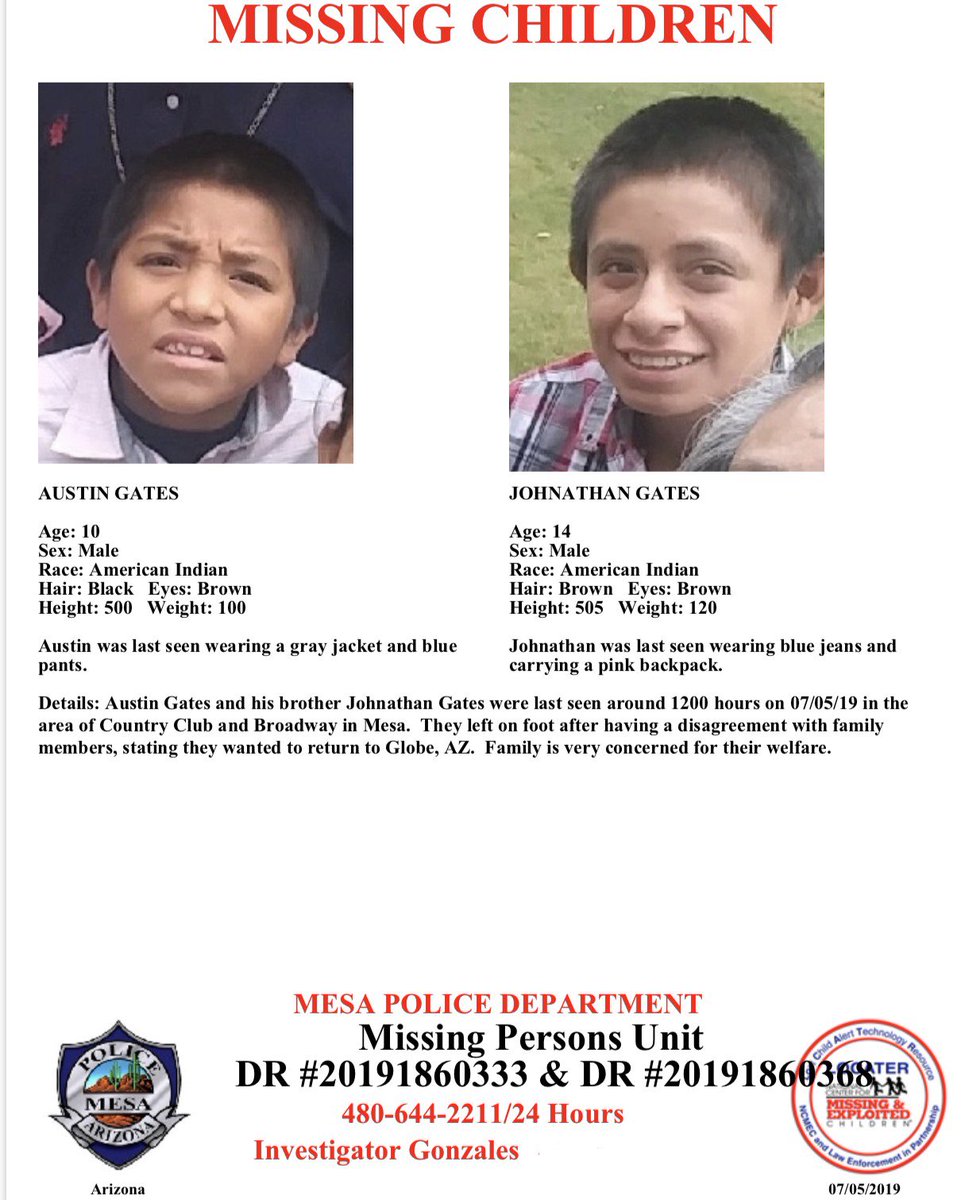 MesaPD's tweet photo. The boys are still missing. If you have information on them call 911 https://t.co/qEpQHjigZs