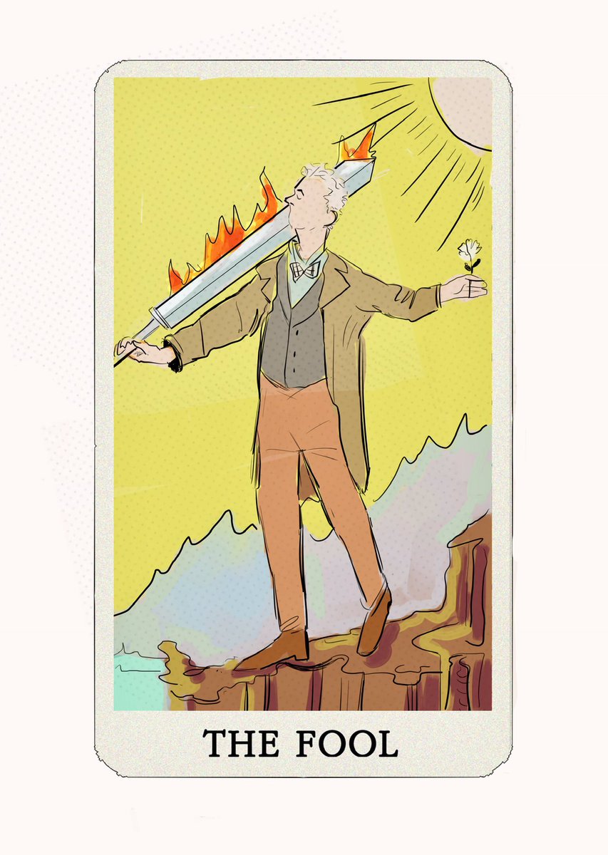 Hello2727Hello's tweet image. Inspired by the tarot cards I drew this in the similar style @michaelsheen as aziraphale!! #GoodOmems